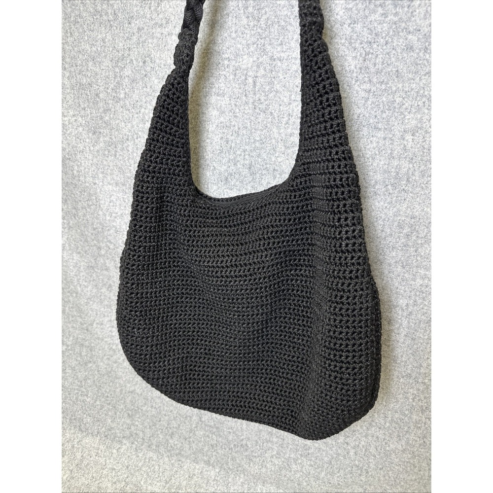 The Sak Hobo Crochet Shoulder Bag Black Woven Zip Solid Minimalist Capsule - Picture 8 of 14